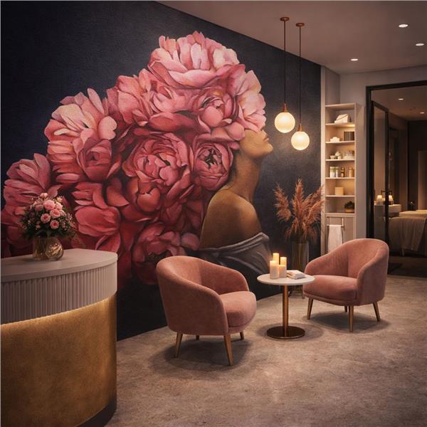 Çiçekli Kadın Portre Güzellik Salonu ve Kadın Kuaförü Duvar Kağıdı